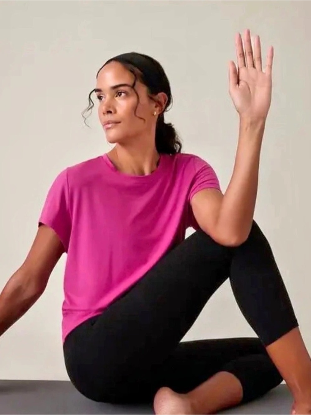 Athleta Shadow Stripe Chi Tee Short Sleeve Athletic Top in Pink